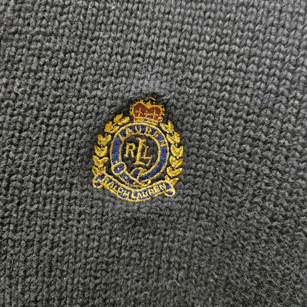 Lauren Ralph Lauren Men's V-Neck Sweater Black Heavy Cotton Crest Logo Size L - Picture 3 of 7